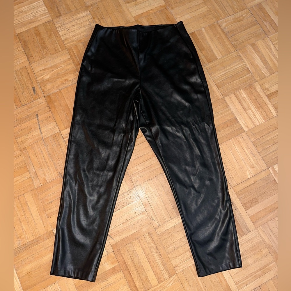 Black faux leather high-waisted straight-leg pants. Size 12/L. Old navy